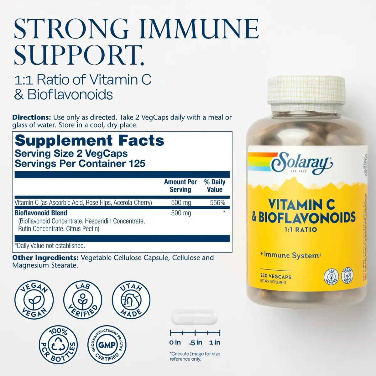 SOLARAY Vitamin C 500 mg with Citrus Bioflavonoids | Supports Immunity & Skin (70-120 chars) - view 2