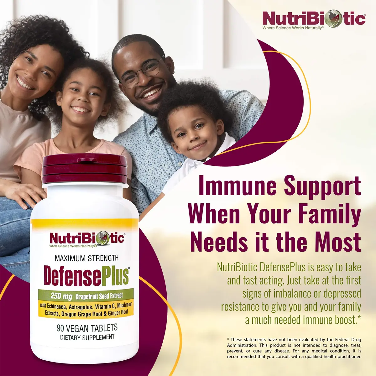 NutriBiotic DefensePlus 90 Tablets | 11-in-1 Immune Support with Vitamin C & Mushrooms - view 4
