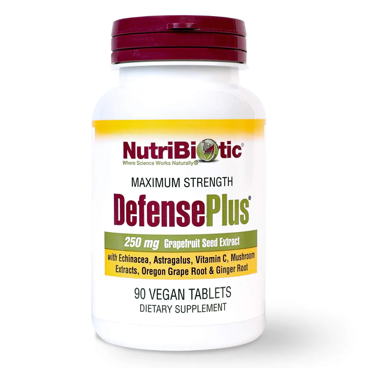 NutriBiotic DefensePlus 90 Tablets | 11-in-1 Immune Support with Vitamin C & Mushrooms - main product image