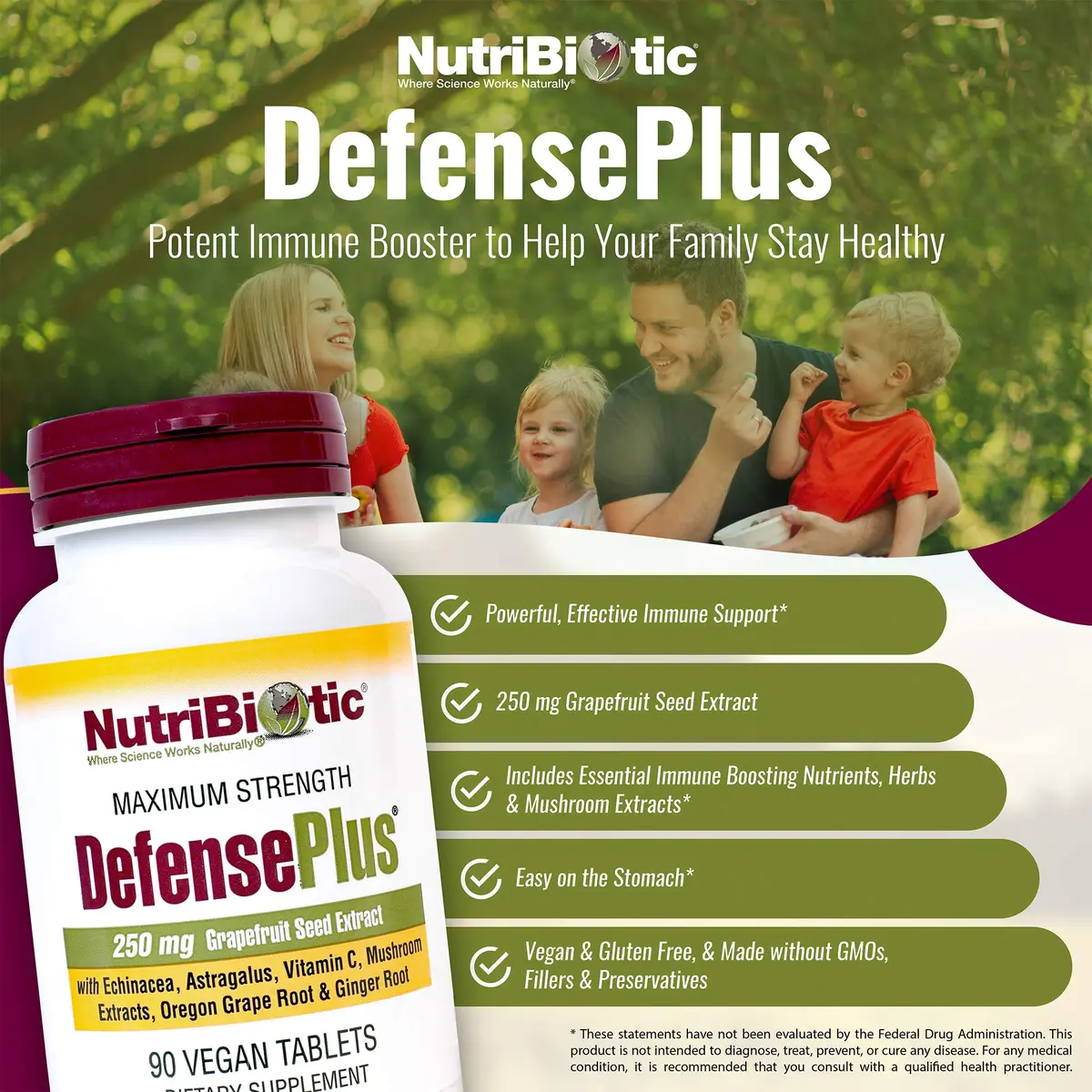 NutriBiotic DefensePlus 90 Tablets | 11-in-1 Immune Support with Vitamin C & Mushrooms - view 3