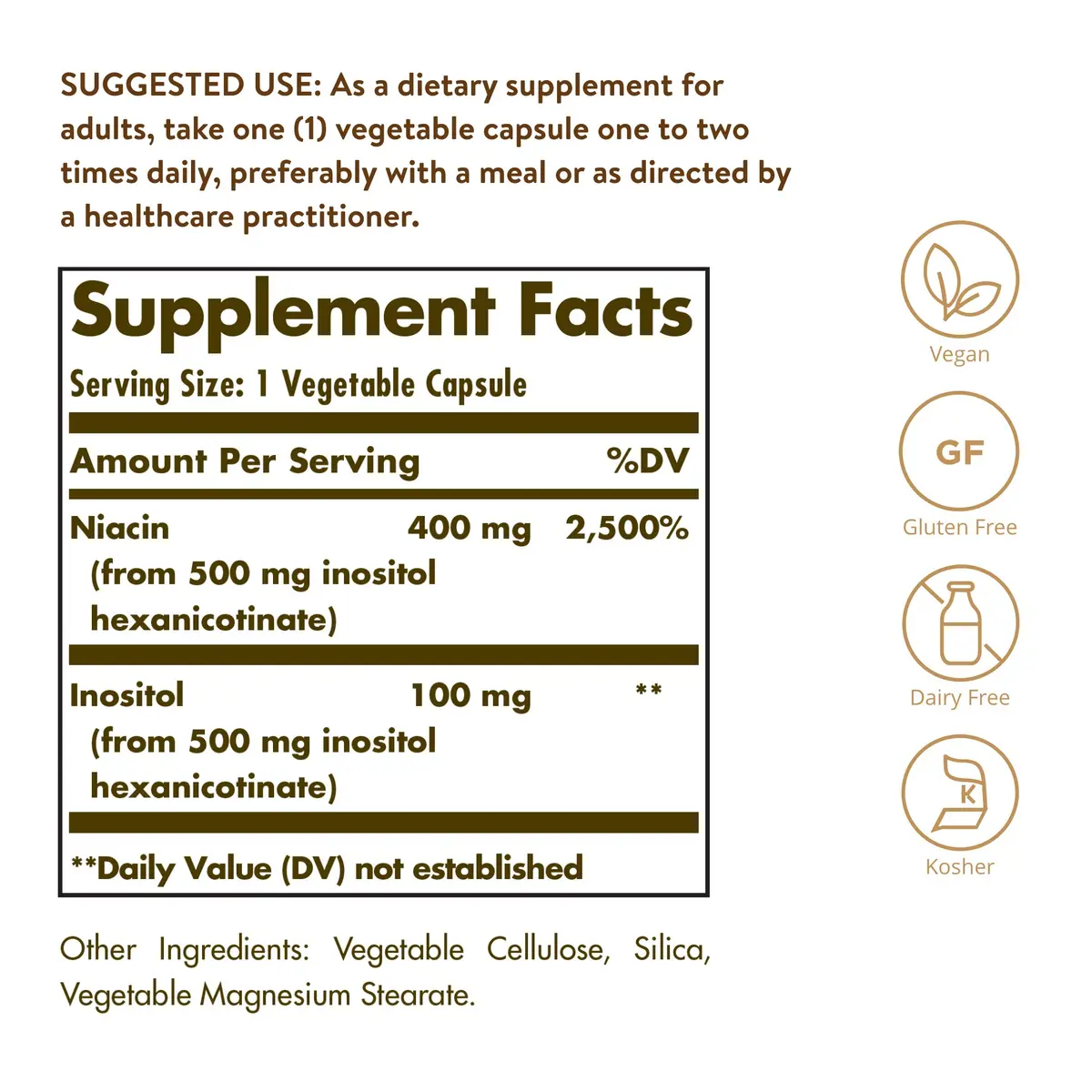 Solgar No-Flush Niacin 500 mg | No-Flush Delivery | 250 Vegetable Capsules - view 2