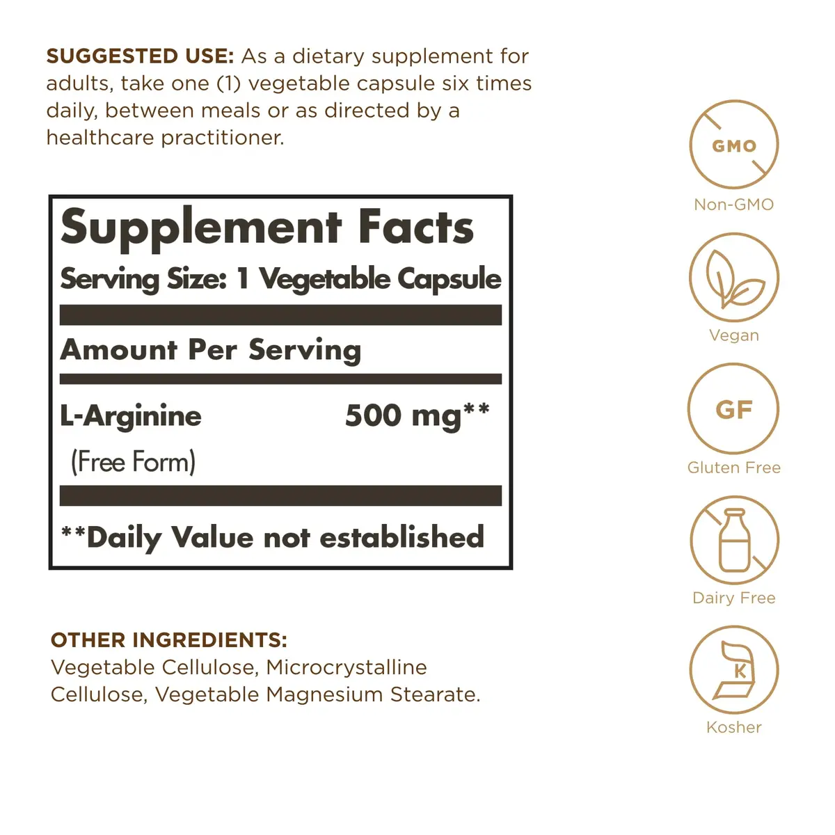 Solgar L-Arginine 500 mg Vegetable Capsules | Nitric Oxide Stimulator for Heart Health (100 Count) - view 2