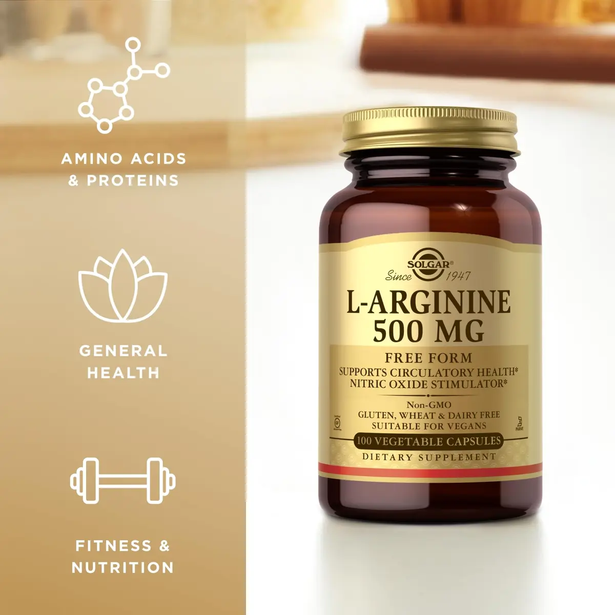 Solgar L-Arginine 500 mg Vegetable Capsules | Nitric Oxide Stimulator for Heart Health (100 Count) - view 4