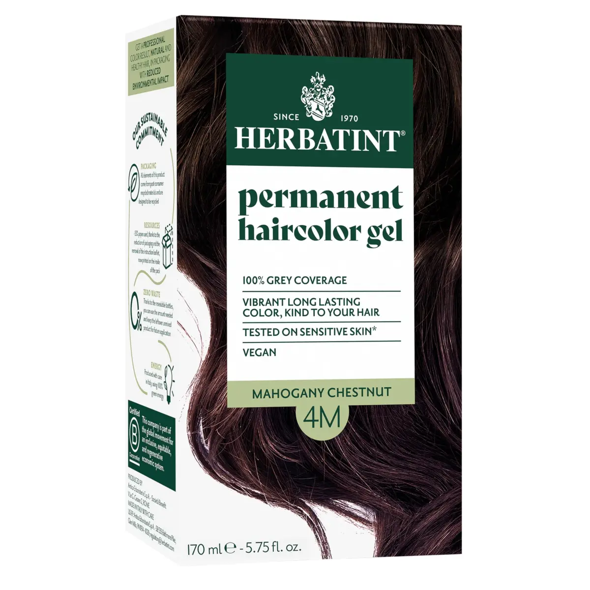 Herbatint Permanent Hair Dye 4M Mahogany Chestnut 170ml (5.75 Fl Oz) | Ammonia-Free Gray Coverage - main product image