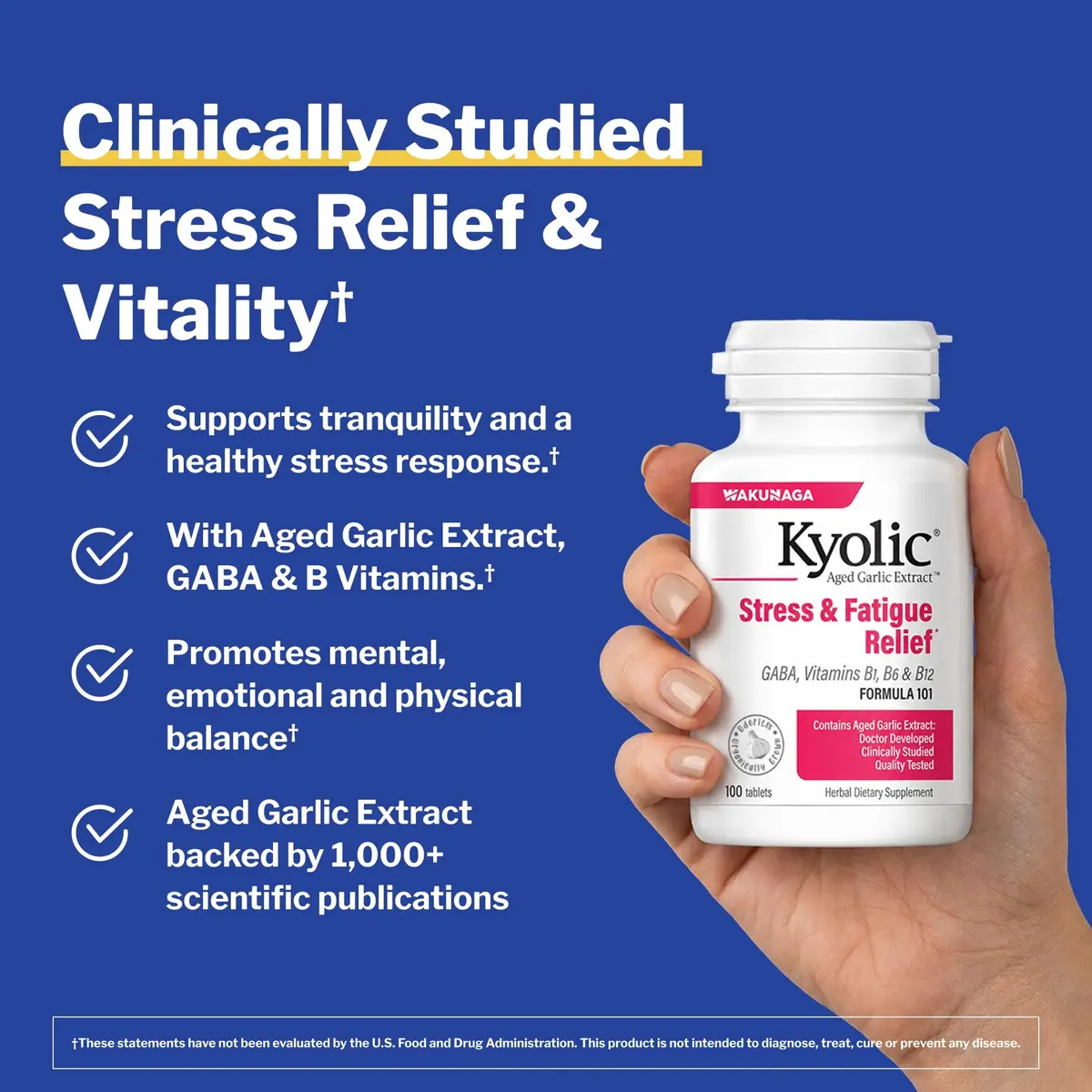 Kyolic Aged Garlic Extract Stress & Fatigue Relief* Formula 101, 100 Tabs | Odorless, Organic, Scientifically Researched - view 2