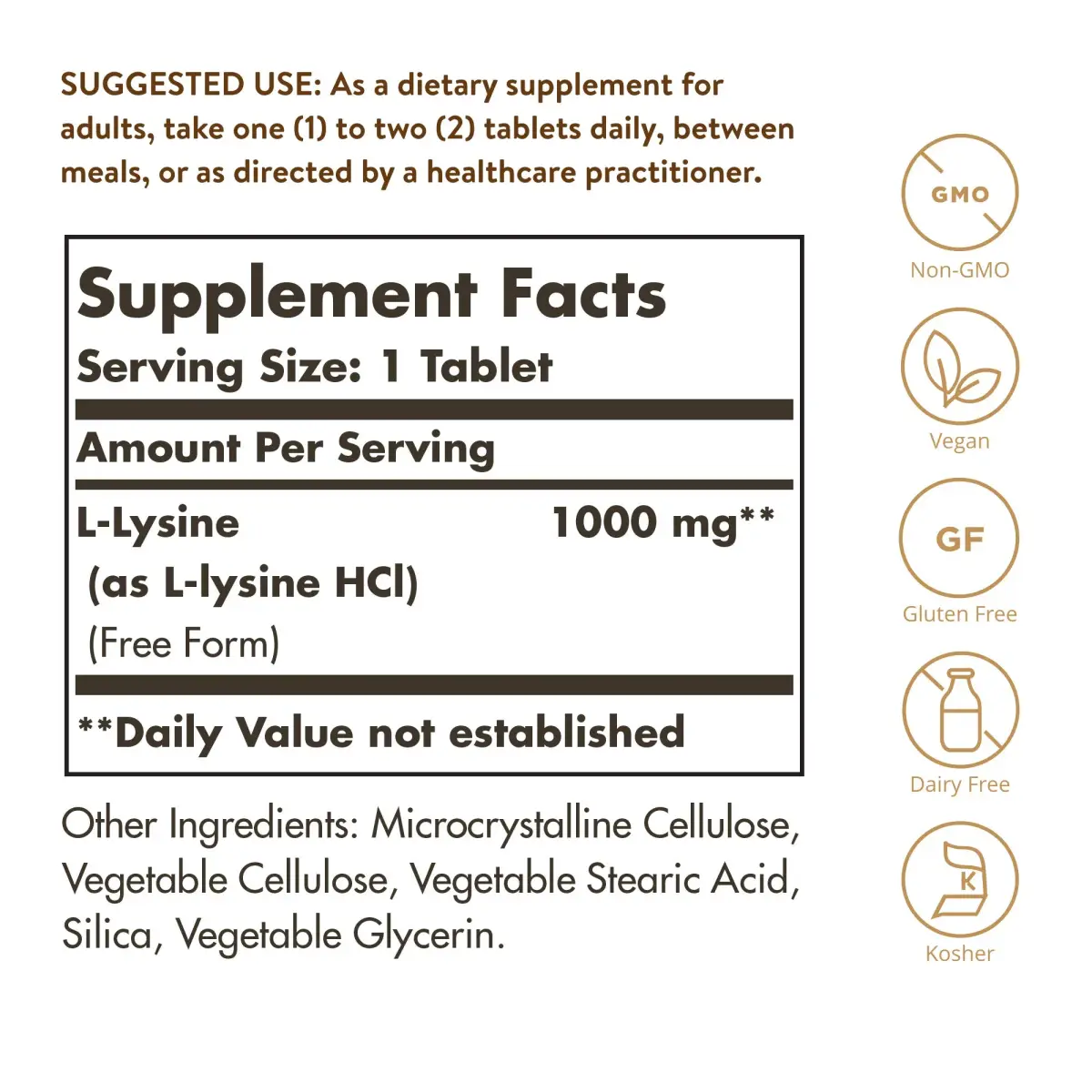 Solgar L-Lysine 1000 mg Tablets | 250 Count (250 Servings) | Essential Amino Acid for Skin & Collagen Support - view 2