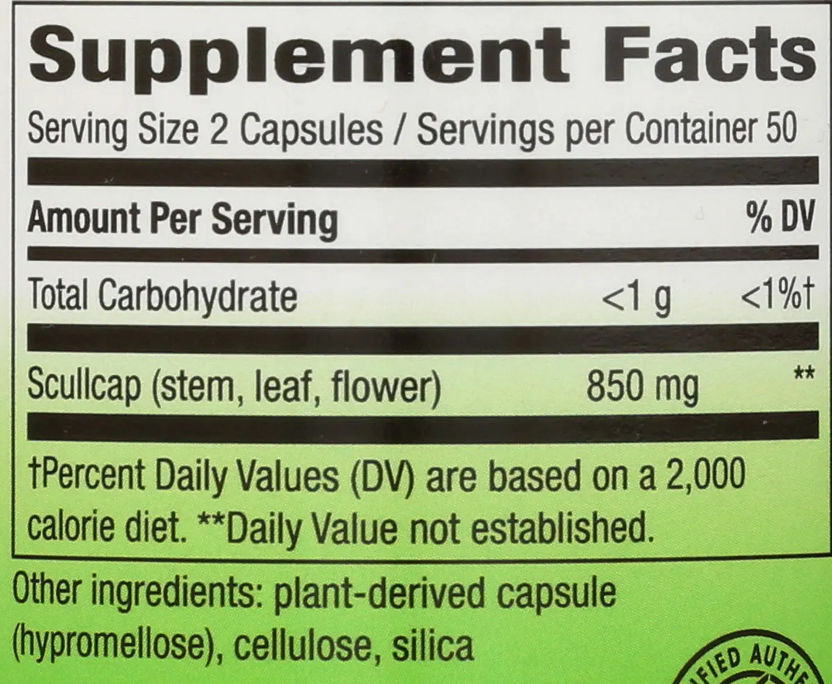 Nature's Way Skullcap Herb - Traditional Sleep Support* - 850mg per 2-Capsule Serving - Vegan, Dairy-Free & Gluten-Free - 100 Count - view 3