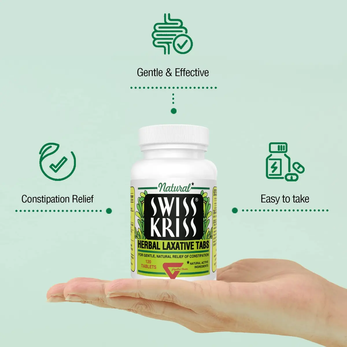 Swiss Kriss Senna Tablets 120 Ct | Herbal Laxatives for Constipation Relief - view 7