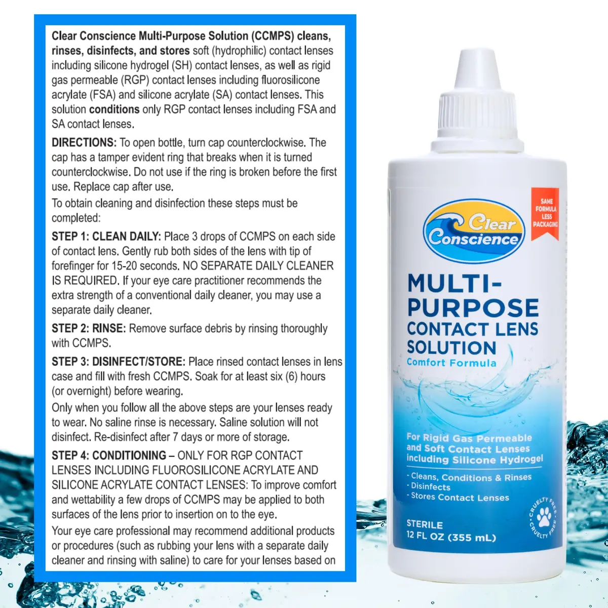 Clear Conscience Contact Lens Solution 12 Fl Oz | Cruelty-Free, No Rub Formula for Sensitive Eyes - view 8