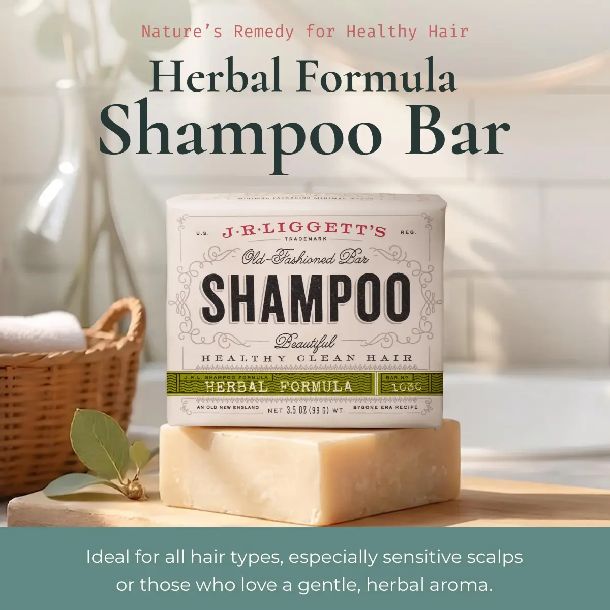 J·R·LIGGETT'S All-Natural Shampoo Bar, Herbal Scent, 100g (3.5 oz) | Supports Strong & Healthy Hair - view 2