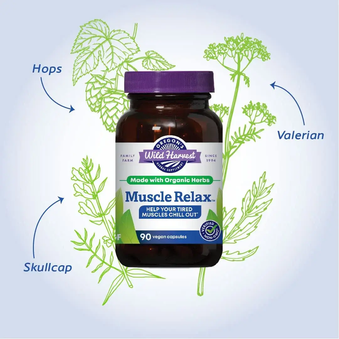 Oregon's Wild Harvest Muscle Relax Vegan Herbal Supplement 90 Count | USDA Organic Valerian, Hops & Skullcap for Relaxation - view 4