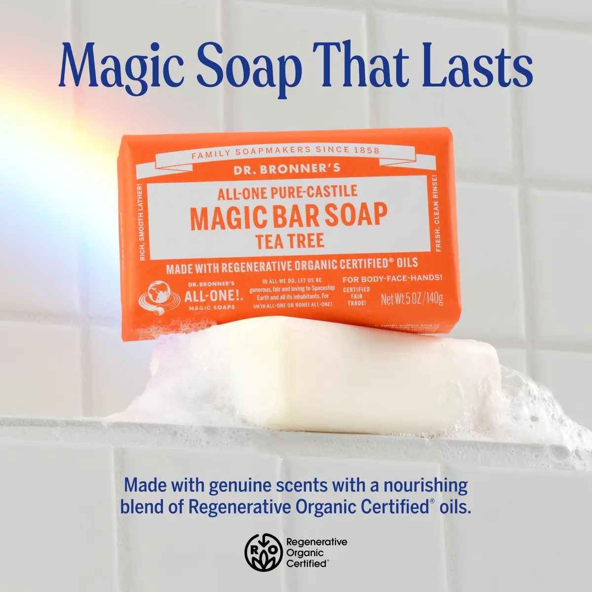 Dr. Bronner's Pure-Castile Bar Soap, Tea Tree 5 oz | Organic, Vegan, Gentle Clean - view 2