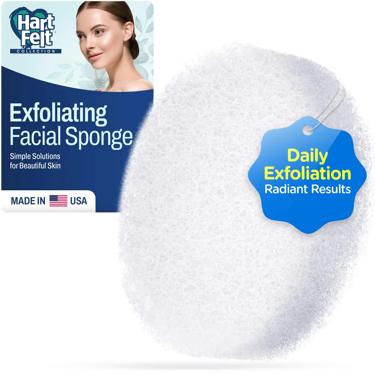 HartFelt Round Face Scrubber 1 Count | Reusable Facial Sponge for Daily Cleansing - main product image