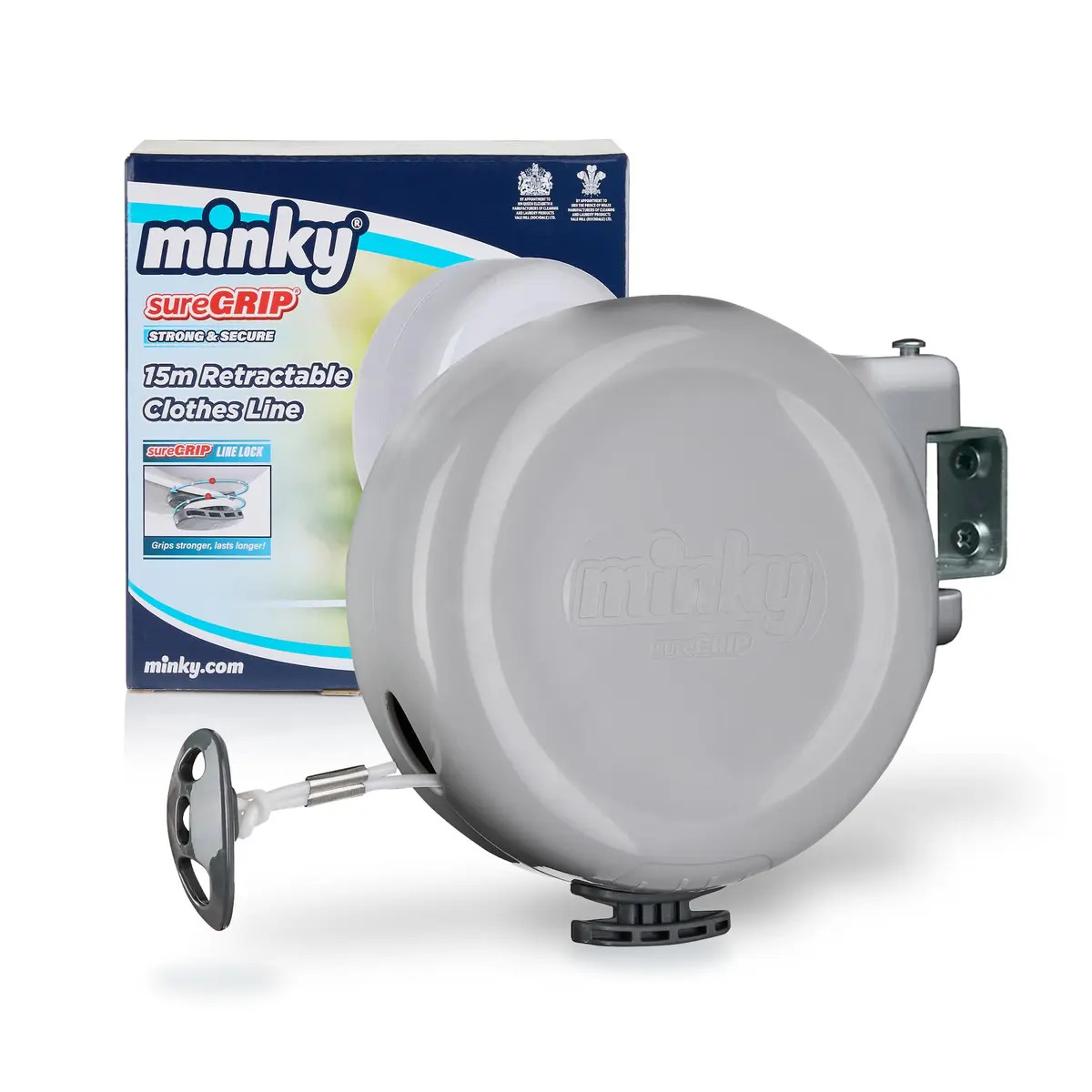 Minky Homecare Retractable Clothesline 15.5m (49 ft) Gray | Heavy Duty PVC Coated Line for Balconies & Patios - main product image