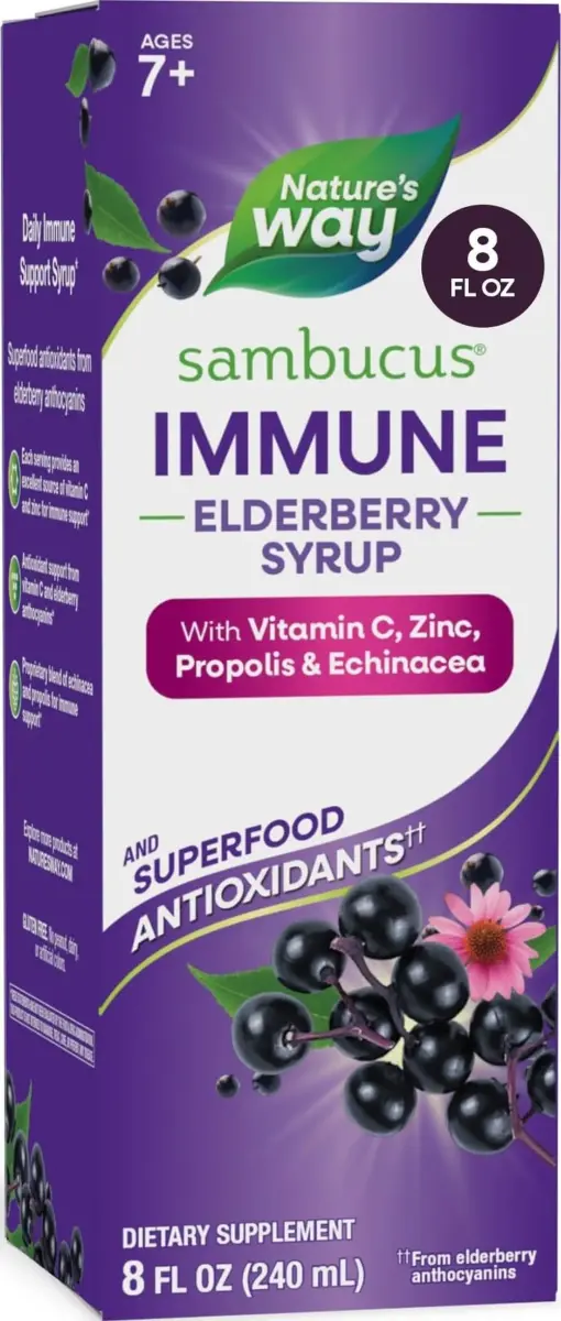 Nature's Way Sambucus Immune Elderberry Syrup with Vitamin C & Zinc 240ml (8 Fl Oz) | Immune Support with Superfood Antioxidants - main product image