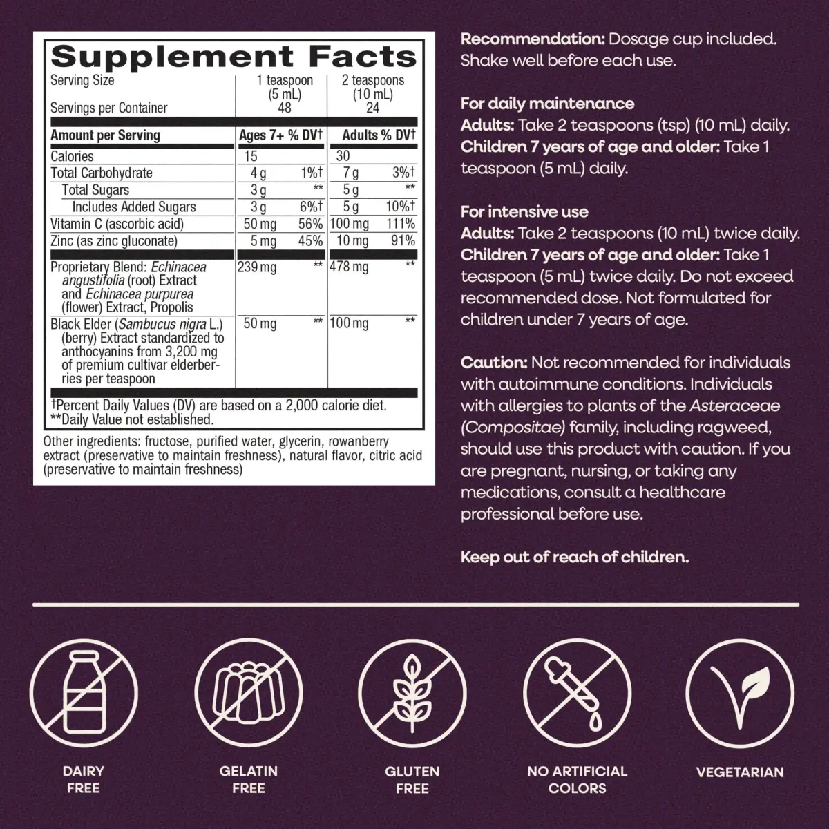 Nature's Way Sambucus Immune Elderberry Syrup with Vitamin C & Zinc 240ml (8 Fl Oz) | Immune Support with Superfood Antioxidants - view 7