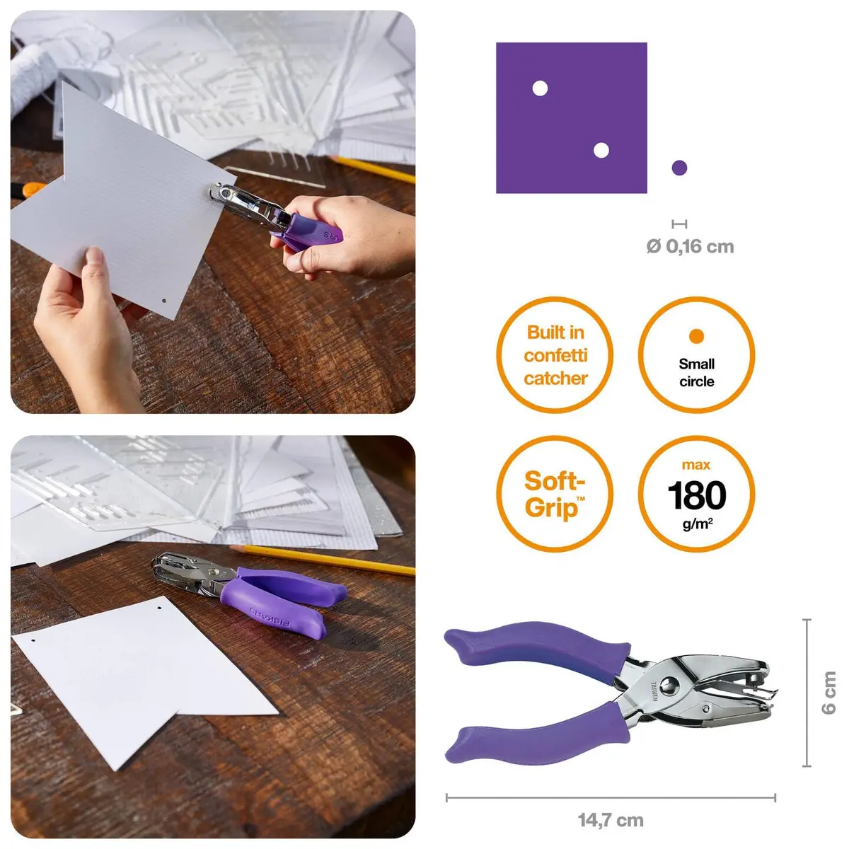 Fiskars 1/16" Circle Hand Hole Punch for Paper & Crafts, Purple | Precise 1/16" Cutouts with Comfort Grip - view 2