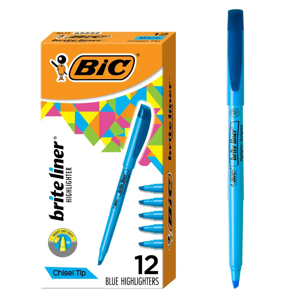 BIC Brite Liner Chisel Tip Highlighters, 12-Count Blue Pack | Smooth Ink Flow for Organizing and Coloring - main product image