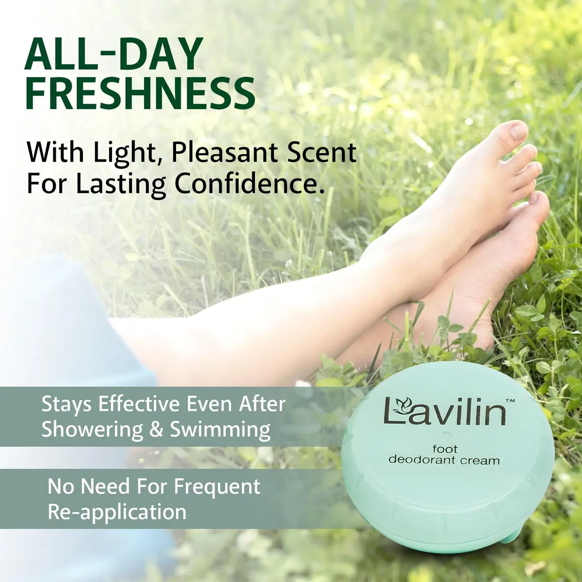 Lavilin Foot Deodorant Cream - No Aluminum, Sensitive Skin, Up to 7 Days Odor Control - view 2
