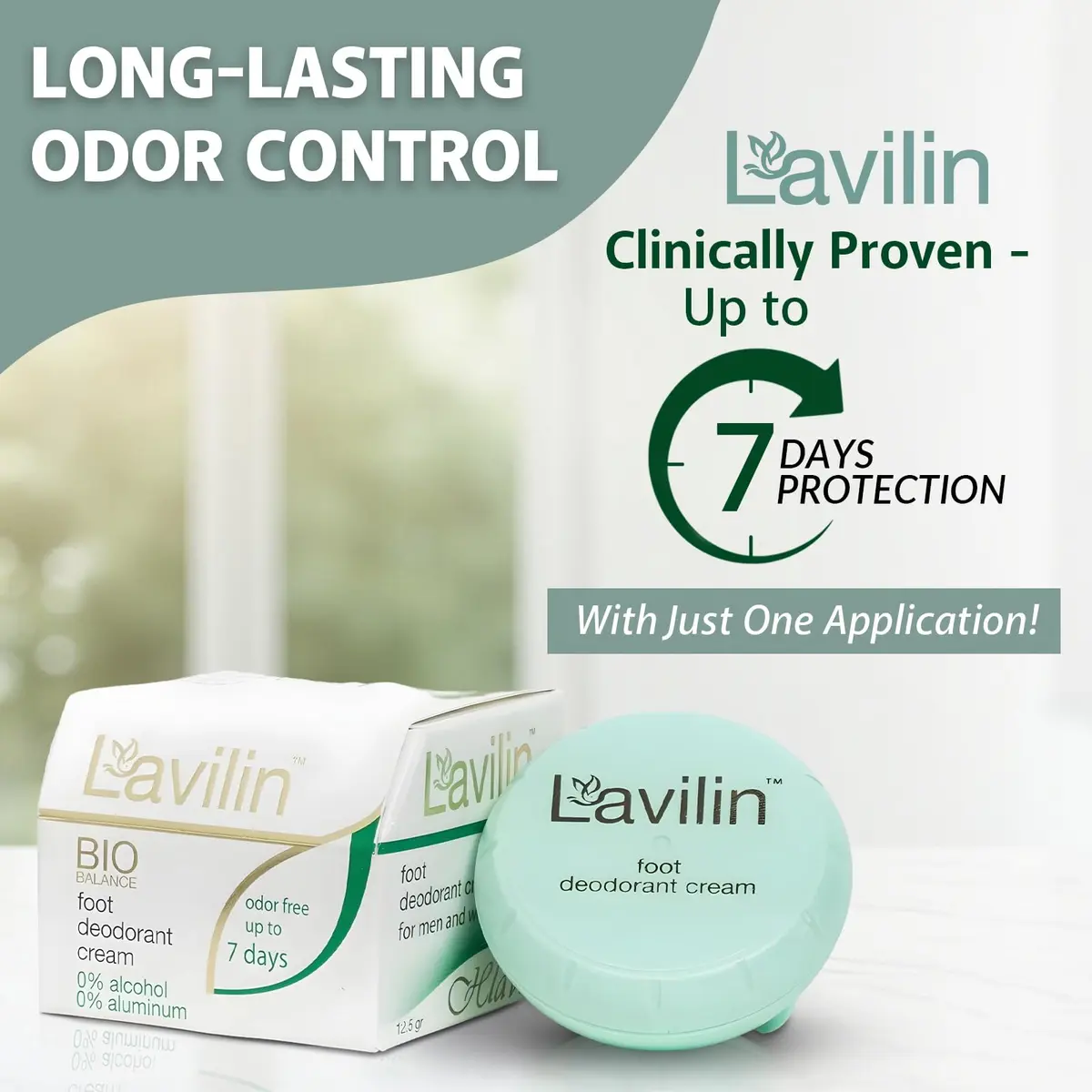 Lavilin Foot Deodorant Cream - No Aluminum, Sensitive Skin, Up to 7 Days Odor Control - view 3
