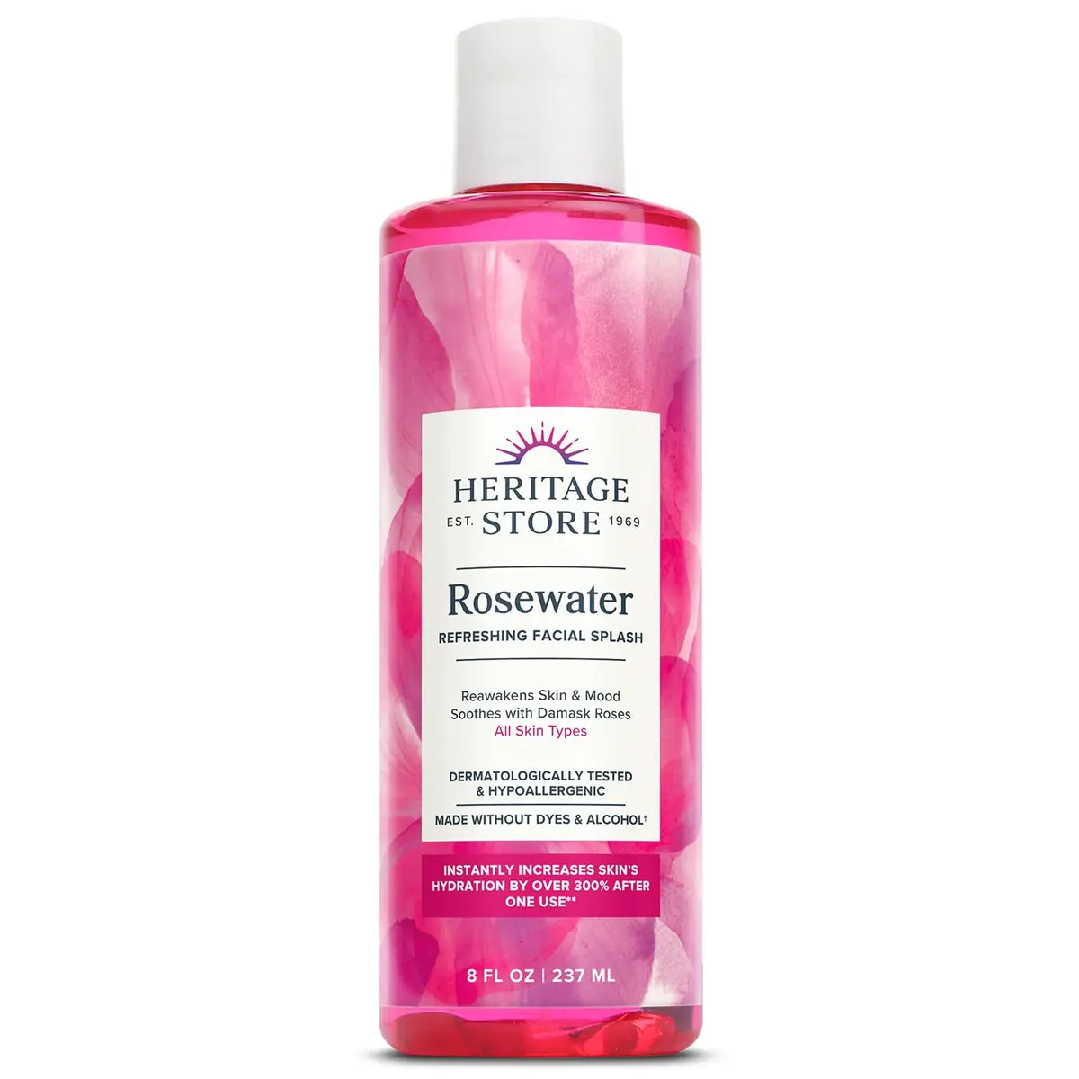 HERITAGE STORE Rosewater Facial Splash, Hydrating Toner (8oz) | Hydrates & Refreshes Skin with Rose Damask - main product image