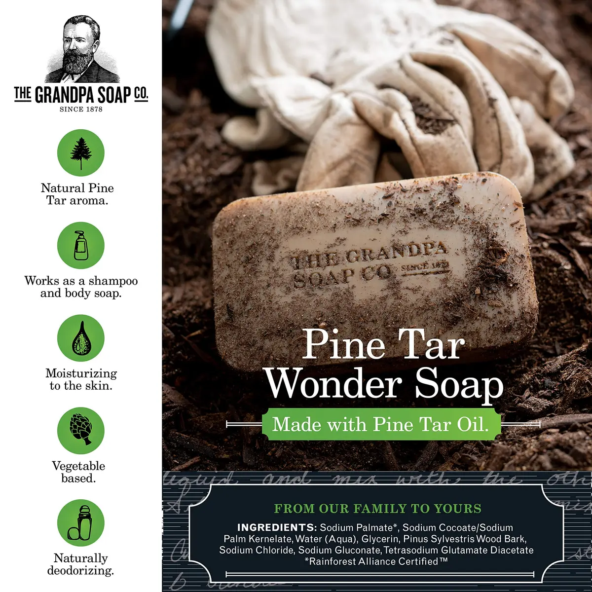 Grandpa's Pine Tar Soap 3.25 oz | Moisturizes & Deodorizes | Unisex - view 2