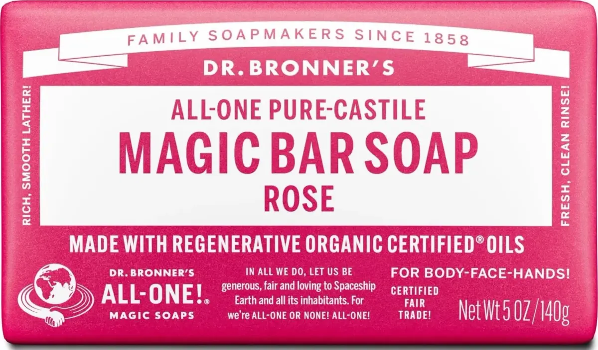 Dr. Bronner's Pure-Castile Bar Soap Rose 142g (5 Oz) | Gentle Moisturizing Vegan Soap - main product image
