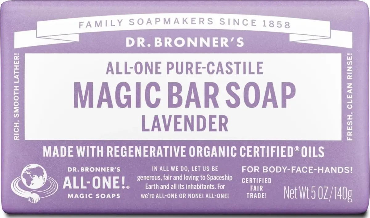 Dr. Bronner's Pure-Castile Bar Soap Lavender 142g (5 oz) | Organic & Fair Trade Ingredients - main product image