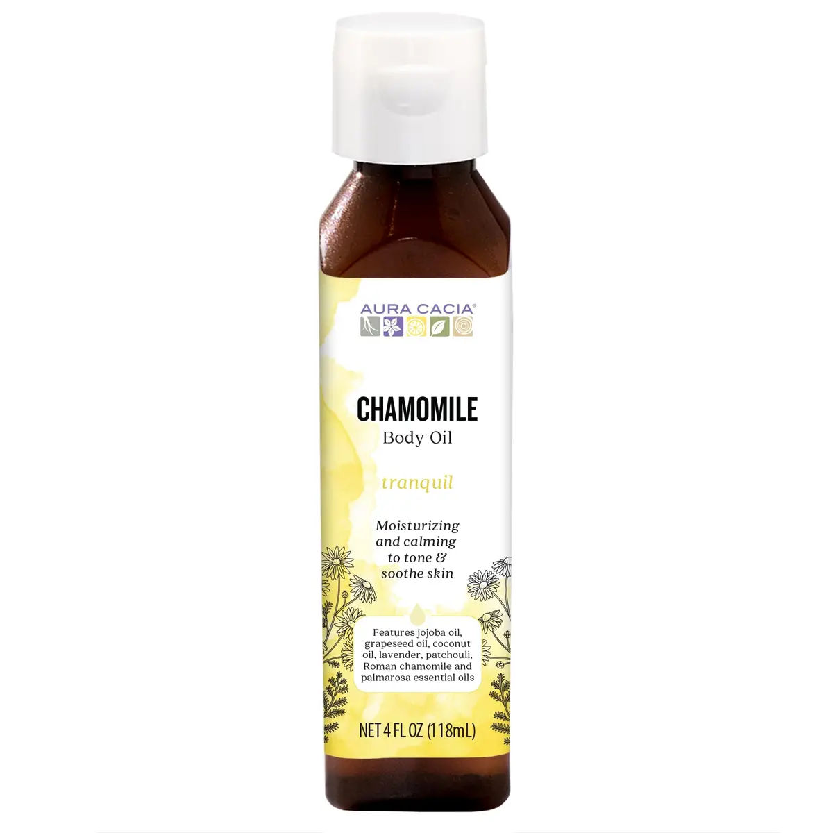 Aura Cacia Tranquil Chamomile Body Oil 118ml (4 Fl Oz) | Soothing Moisture for All Skin Types - main product image