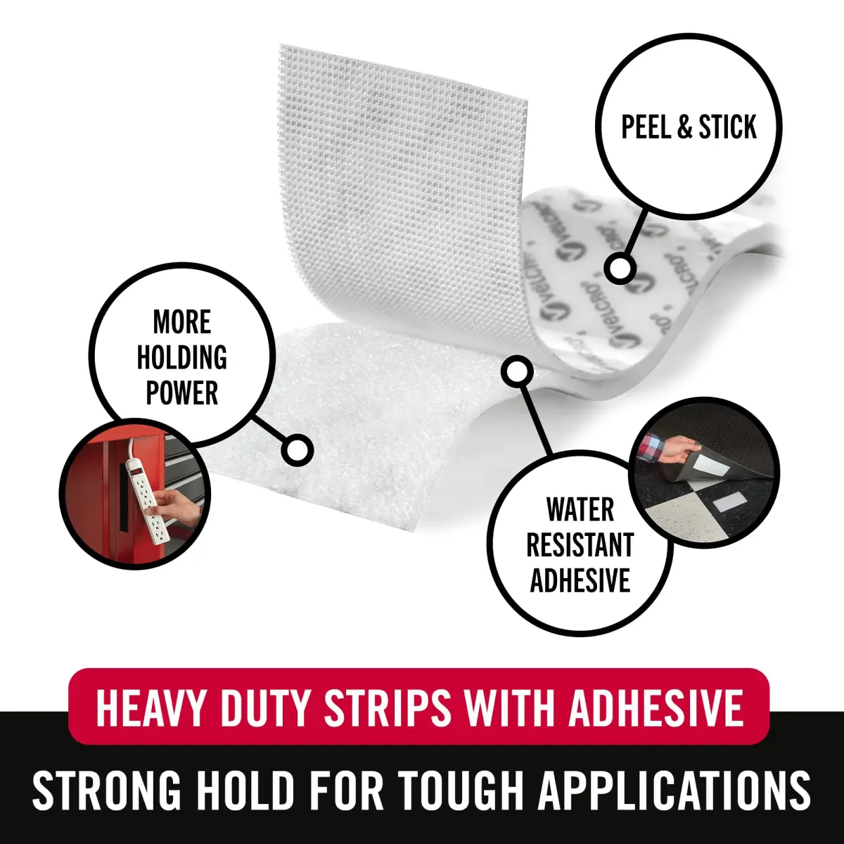 VELCRO Brand Industrial Hook & Loop Fastener Strips 4in x 2in (2 Sets, White) | Professional Grade Adhesive - view 2