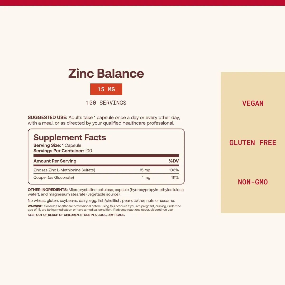 Jarrow Formulas Zinc Balance 15 mg Zinc with Copper 100 Capsules | Immune Support Supplement - view 4