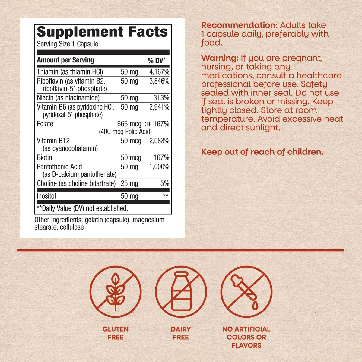 Nature's Way B-50 Complex Supports Cellular Energy & Nerve Health 100 Capsules | Gluten Free - view 6