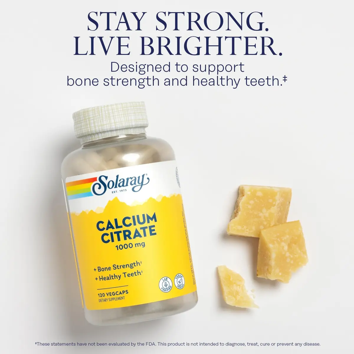 SOLARAY Calcium Citrate 1000 mg 120 VegCaps | Bone Health Supplement with Chelated Calcium - view 3