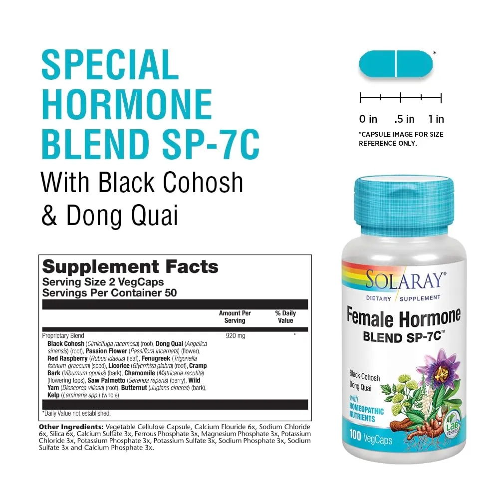 SOLARAY Female Hormone Blend SP-7C Vegan Herbal Supplement 100 Count | Natural Support for Women's Wellness - view 3