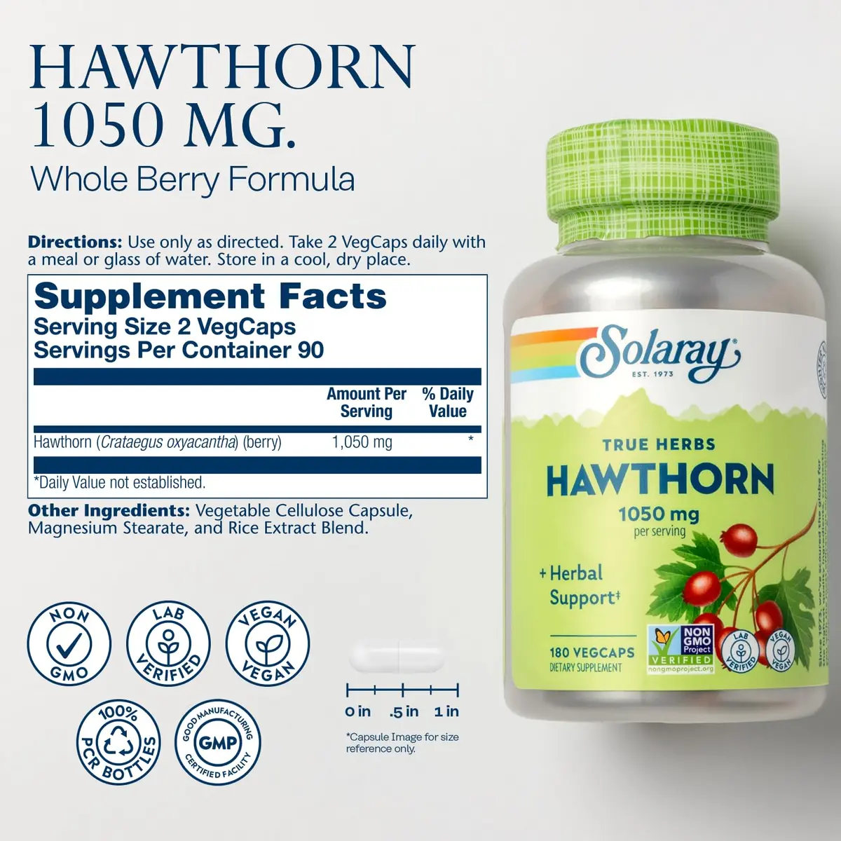 SOLARAY Hawthorn Berry Capsules 1050 mg | Herbal Support for Heart & Wellness - view 2