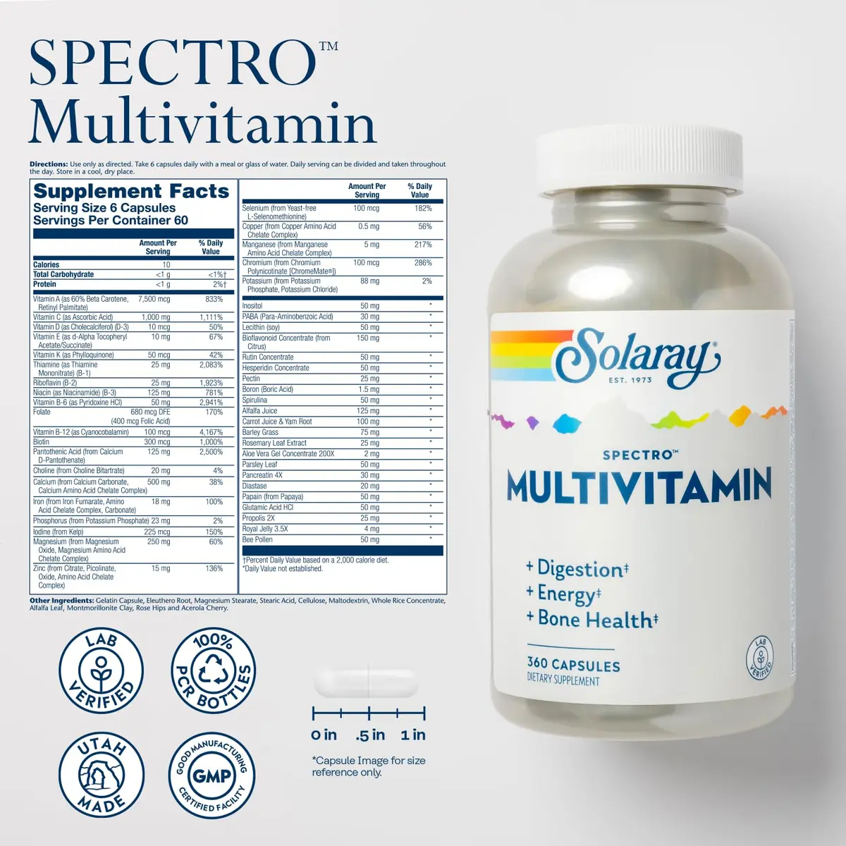 SOLARAY Spectro Multivitamin with Iron - Capsule 360 | Full-Spectrum Support for Digestion & Bone Health - view 2