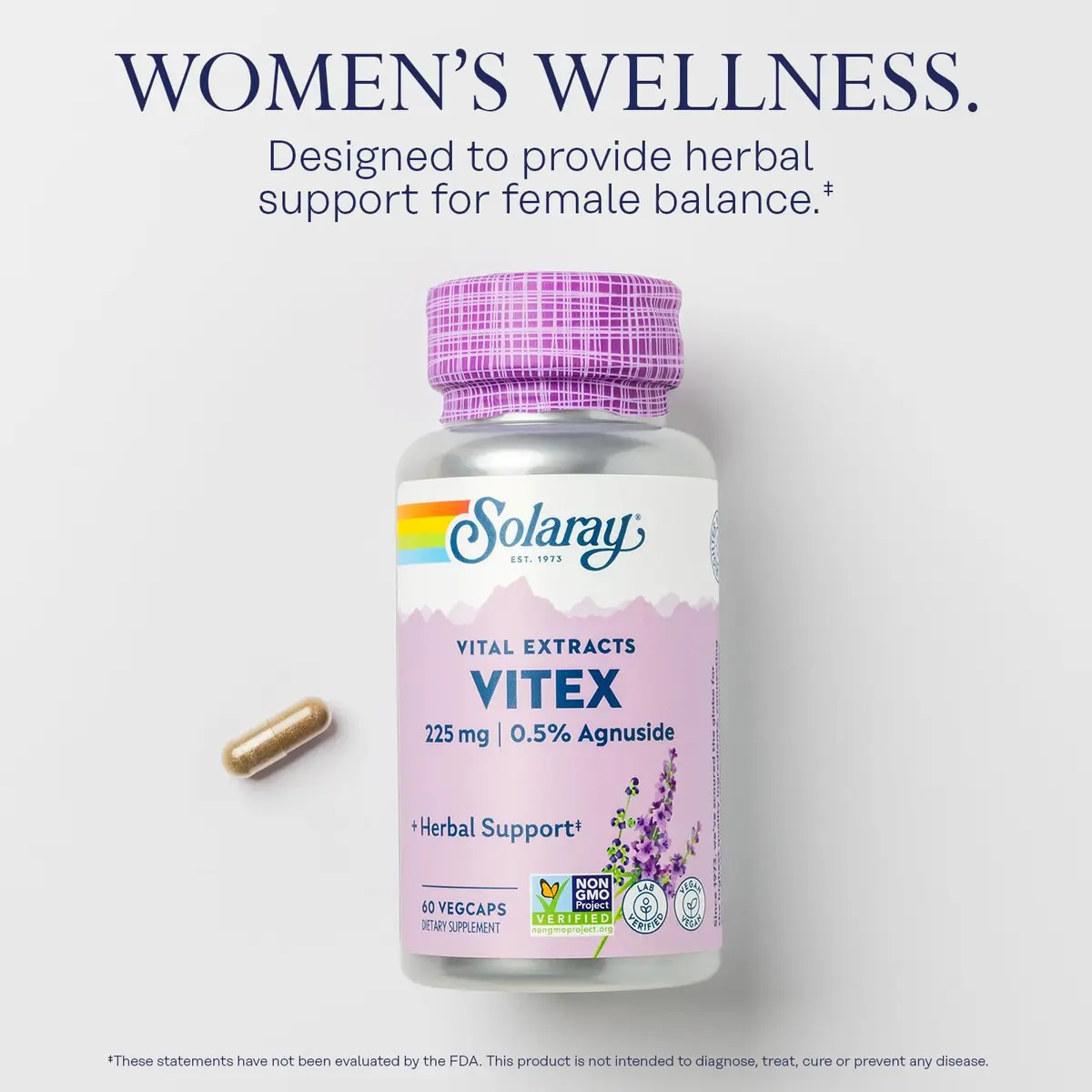 SOLARAY Vitex Berry Extract 225 mg | Traditional Women's Hormone Support | Vegan, Lab Verified - view 3