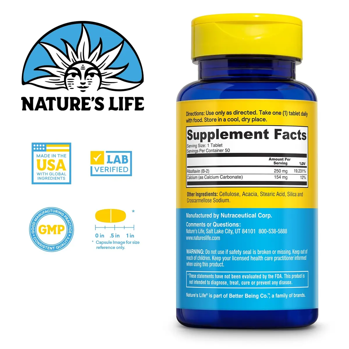 Nature's Life Vitamin B-2 250 mg | Energy & Metabolism Support (70-120 chars) - view 2
