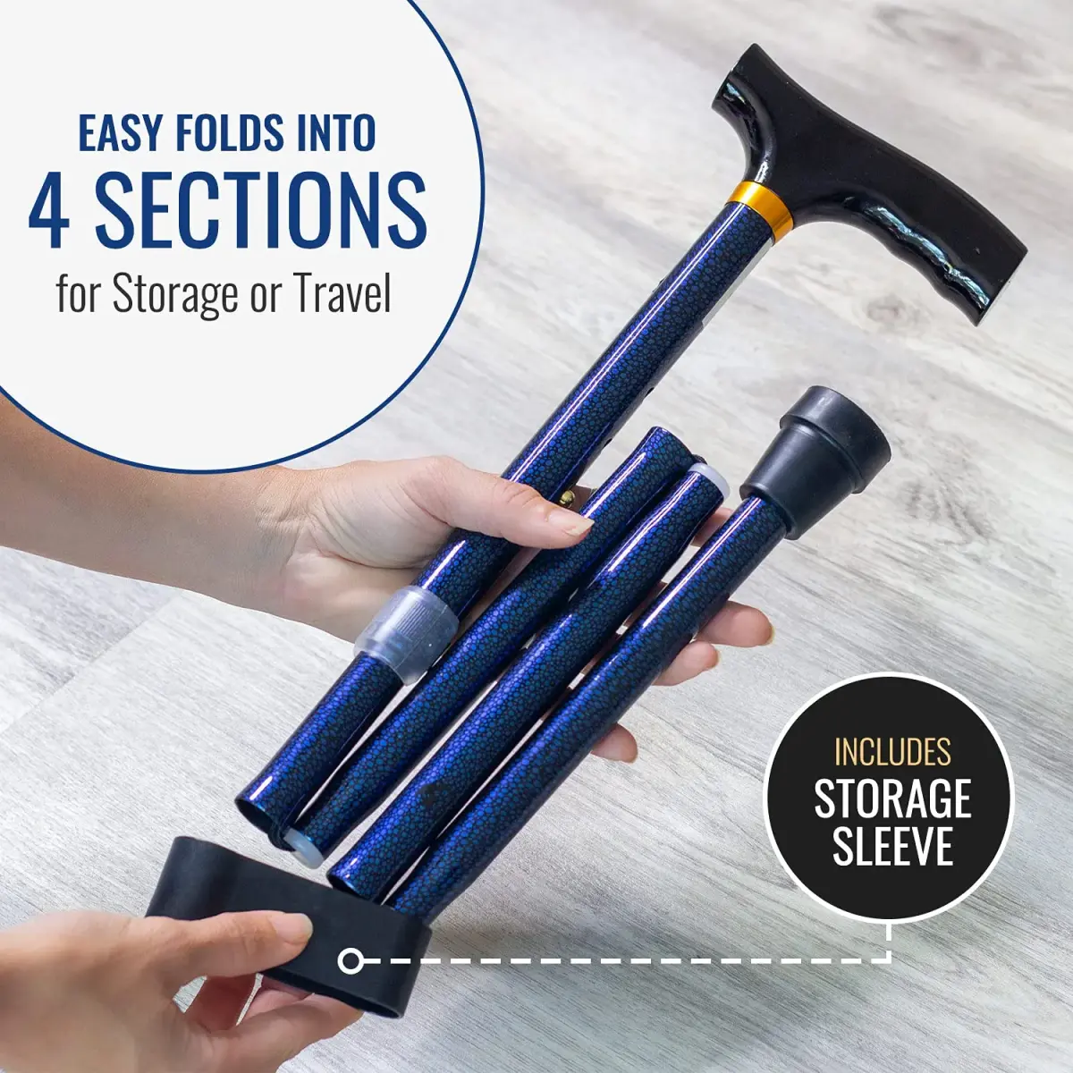 DMI Designer Folding Cane Blue Ice | Adjustable 33-37 Inch | 11.5" Folded - view 5