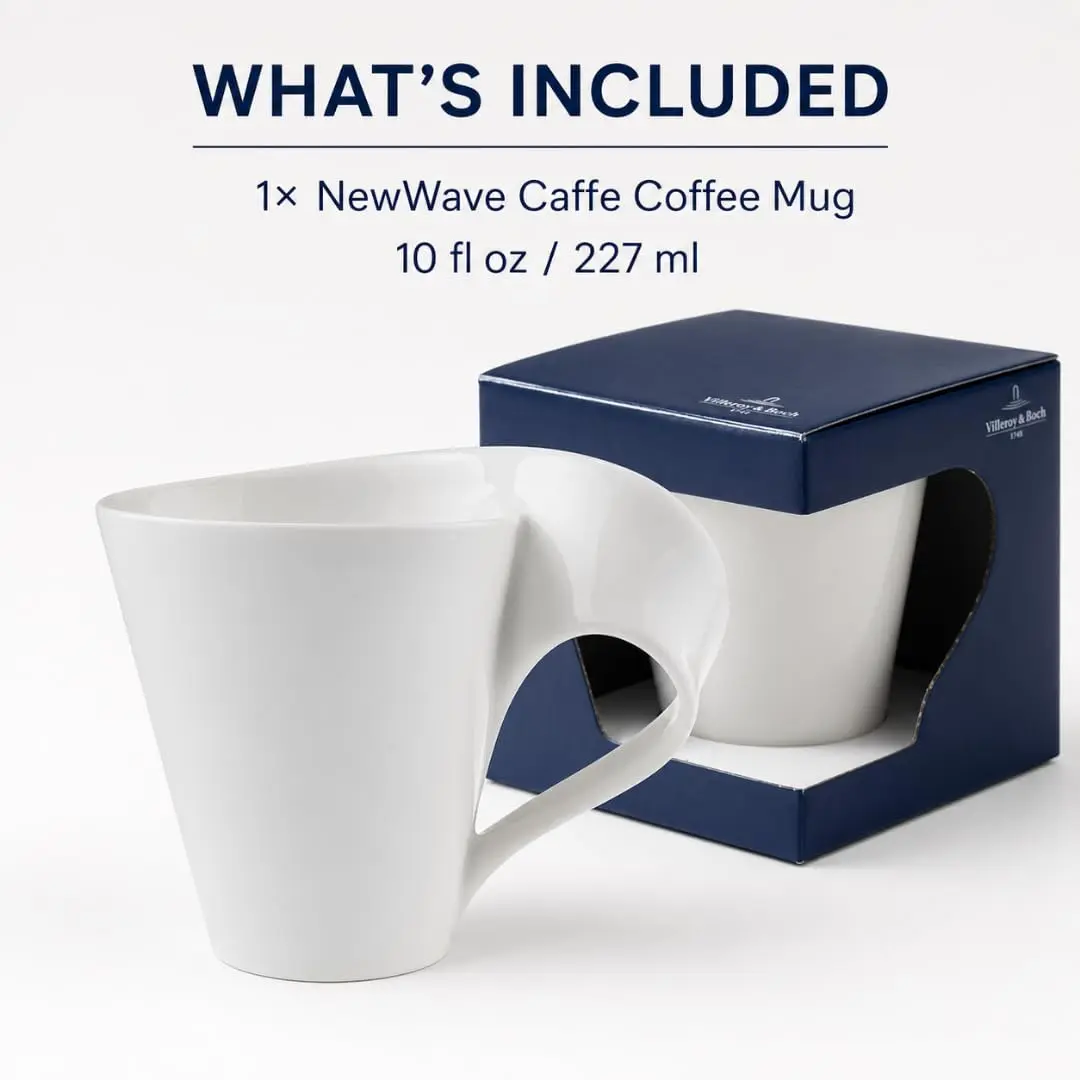 Villeroy & Boch NewWave Caffe Coffee Mug, Creamy White, 8 oz | Modern asymmetrical wave design - view 4