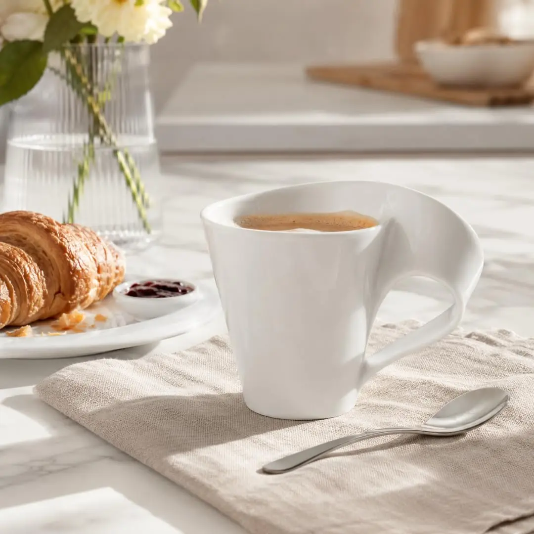 Villeroy & Boch NewWave Caffe Coffee Mug, Creamy White, 8 oz | Modern asymmetrical wave design - view 5
