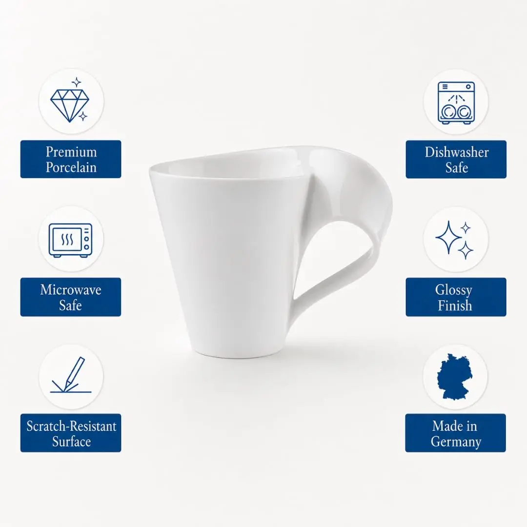 Villeroy & Boch NewWave Caffe Coffee Mug, Creamy White, 8 oz | Modern asymmetrical wave design - view 6