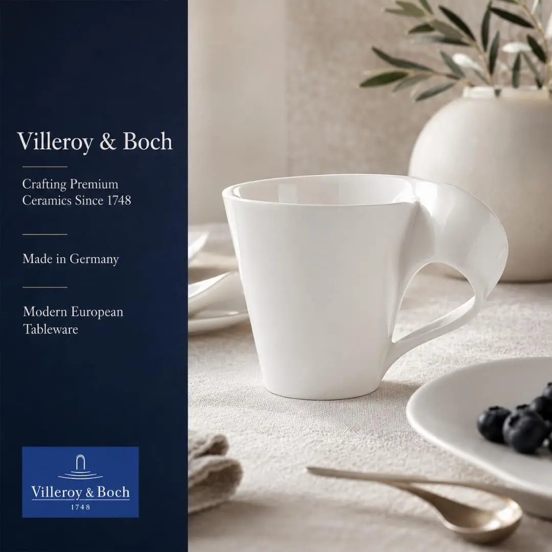 Villeroy & Boch NewWave Caffe Coffee Mug, Creamy White, 8 oz | Modern asymmetrical wave design - view 9