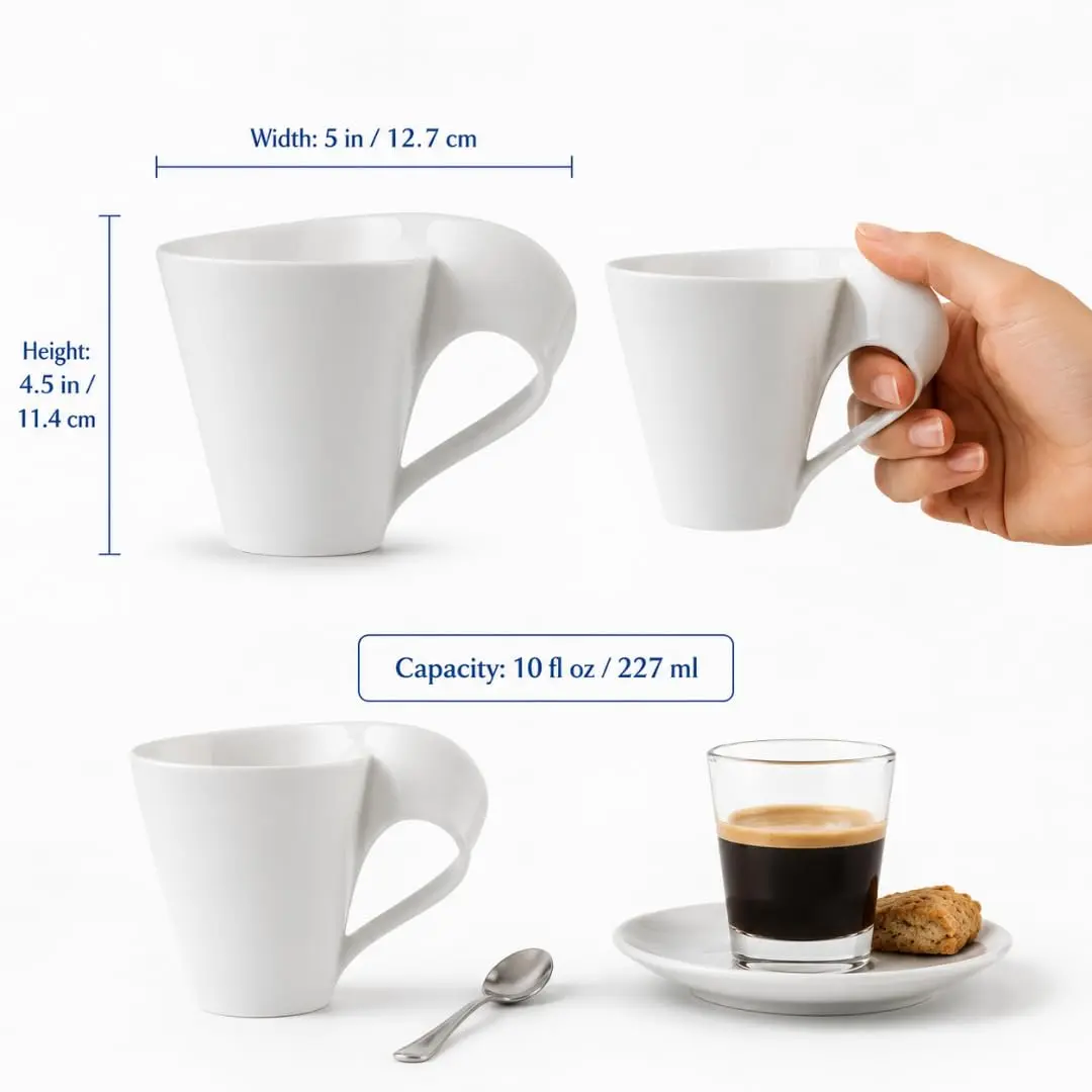 Villeroy & Boch NewWave Caffe Coffee Mug, Creamy White, 8 oz | Modern asymmetrical wave design - view 2