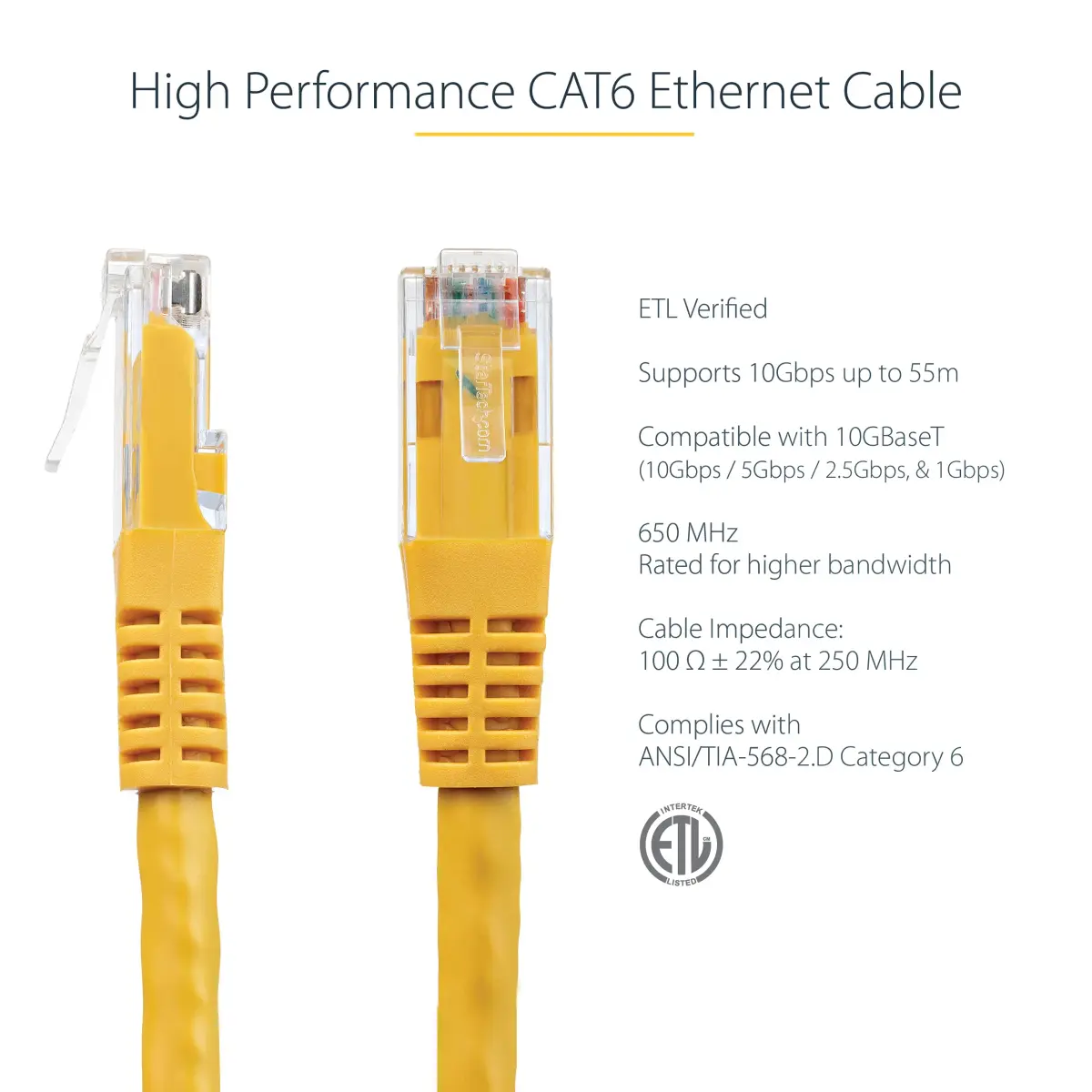 StarTech.com 10ft (3m) Cat 6 Ethernet Cable - Yellow UTP RJ45 Network Patch Cord | Gigabit Speeds & PoE Support - view 2