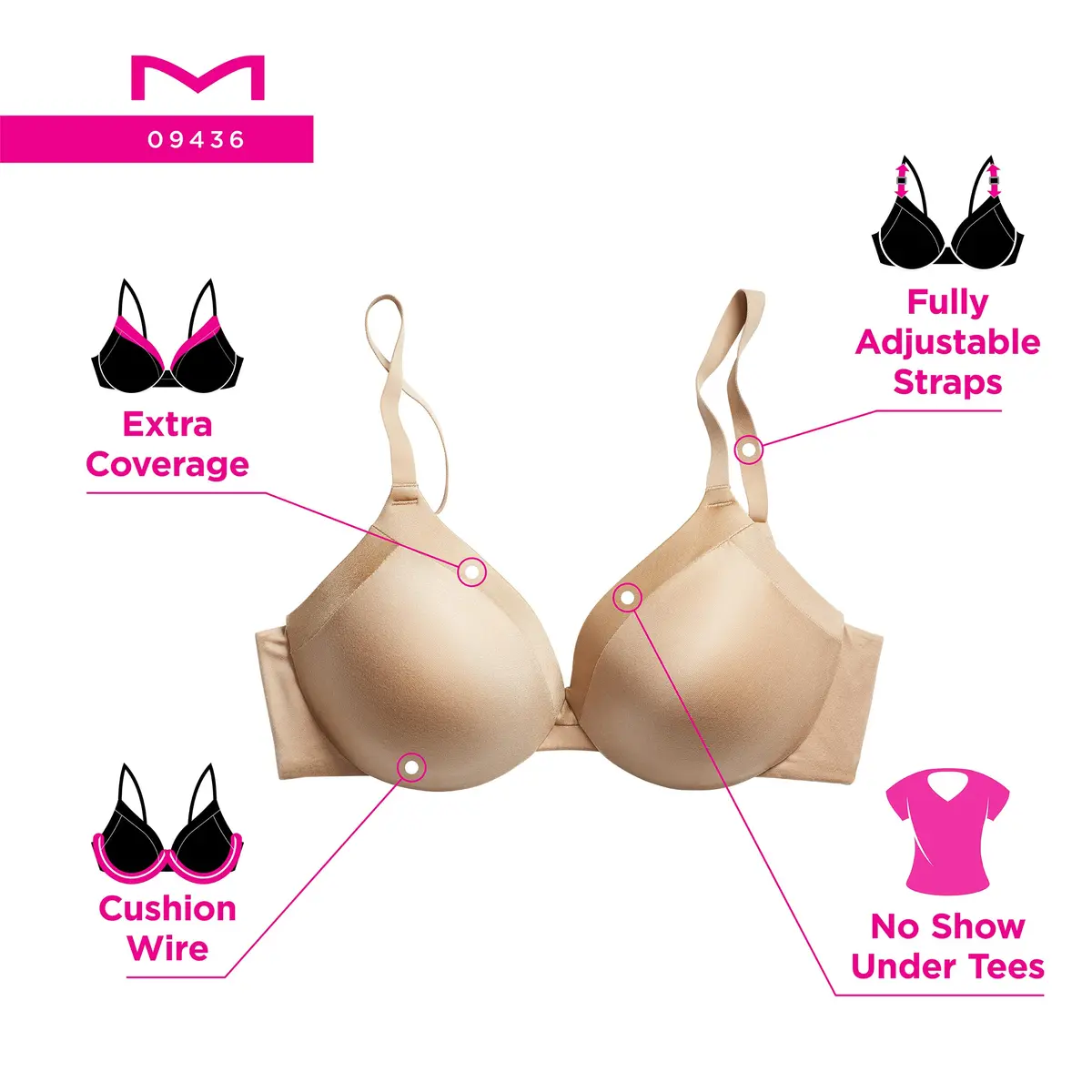 Maidenform Womens Comfort Devotion Underwire Bra, Full Coverage, White, 36D | Versatile Convertible Support - view 5