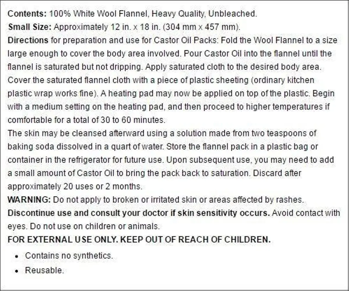 Home Health Wool Flannel - 100% White Wool, Extra Thick Weave, Reusable for Castor Oil Packs, Small Size, 12in x 18in - view 3