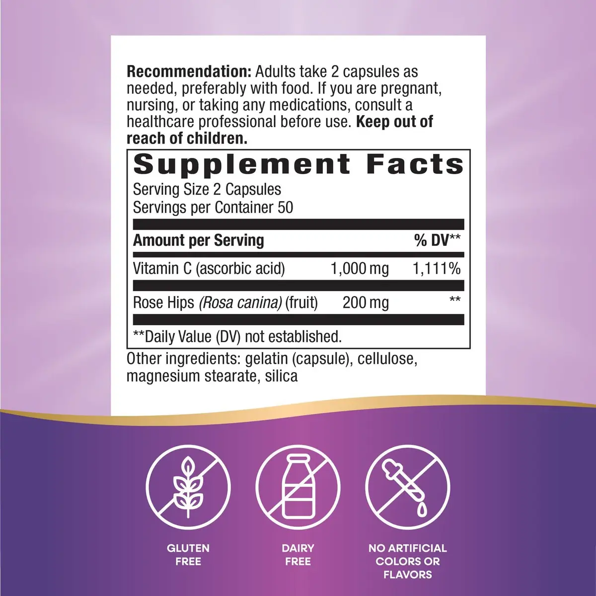 Nature's Way Vitamin C-500 with Rose Hips 100 Capsules | 1000 mg per Serving, Gluten-Free - view 5