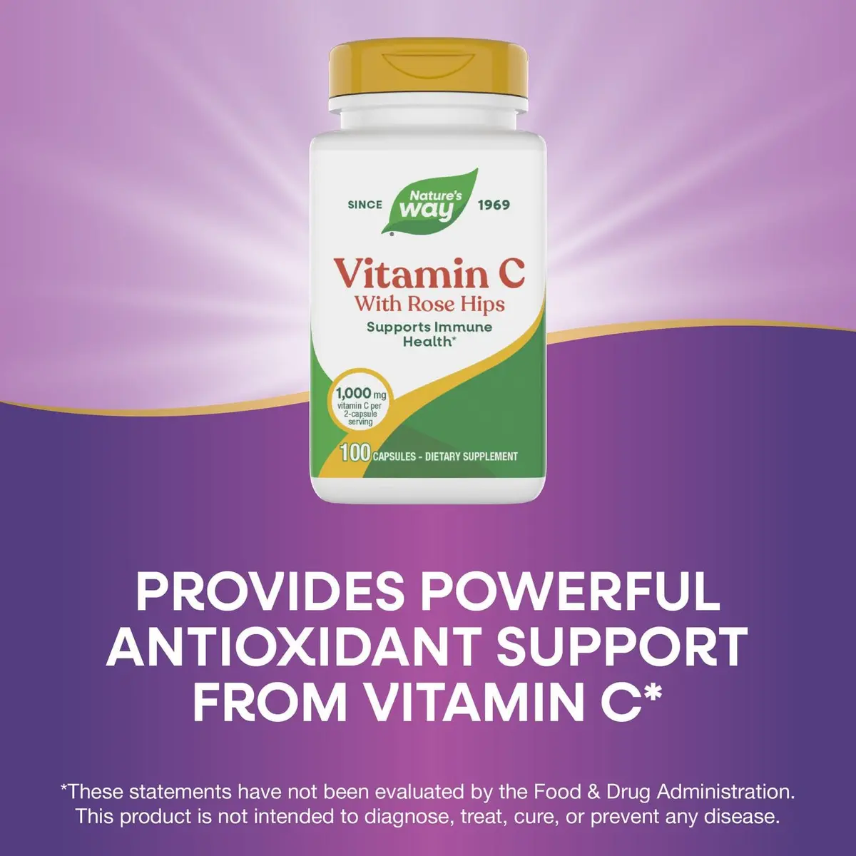 Nature's Way Vitamin C-500 with Rose Hips 100 Capsules | 1000 mg per Serving, Gluten-Free - view 4