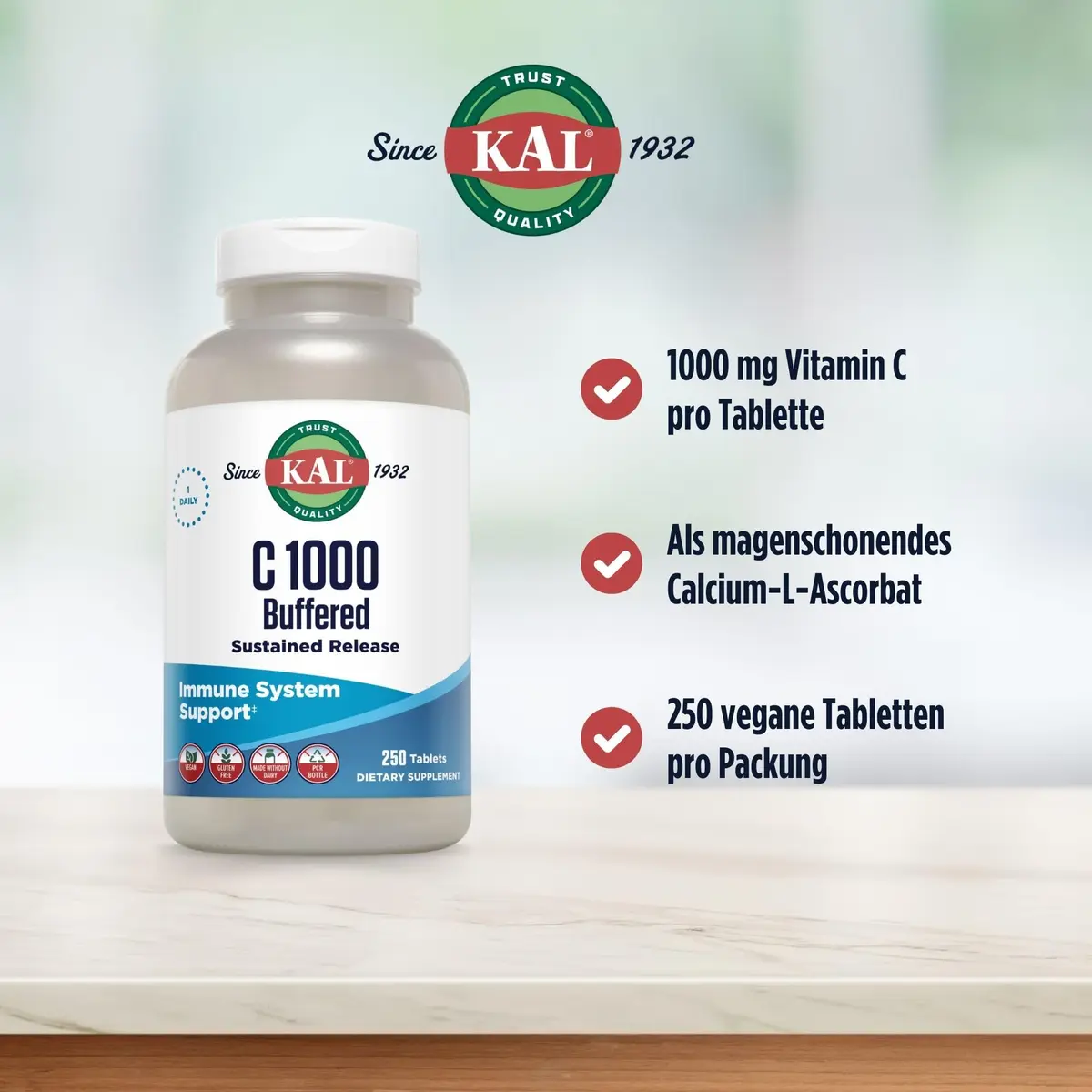 KAL C 1000 Buffered Sustained Release Vitamin C Tablets 1000mg 250 Count | Immune Support Powerhouse - view 3